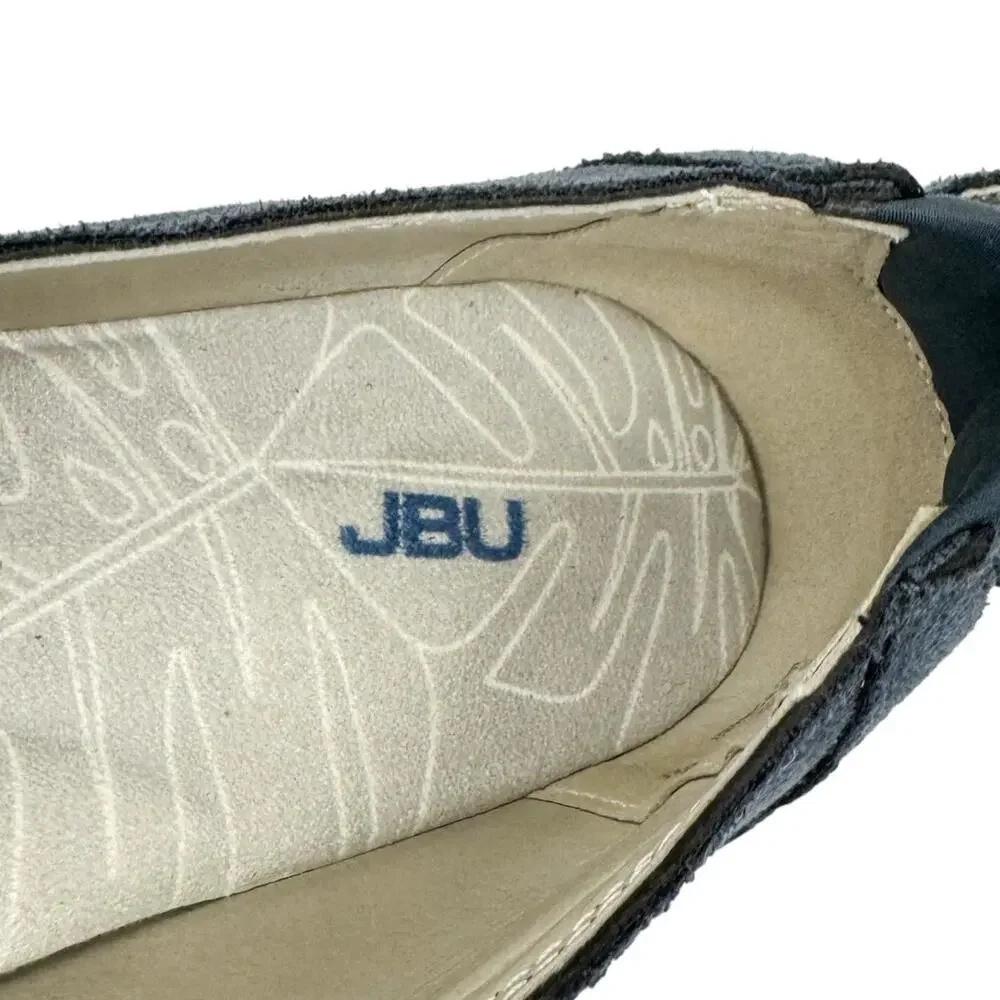 JBU Blue Faux‎ Suede Floral Cut Out Platform Slip-On 8.5 Comfort Athletic Chunky